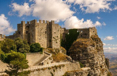 Castello di Venere, Erice The Norman Castello di Venere on its crag above Erice, battlemented walls against the sky