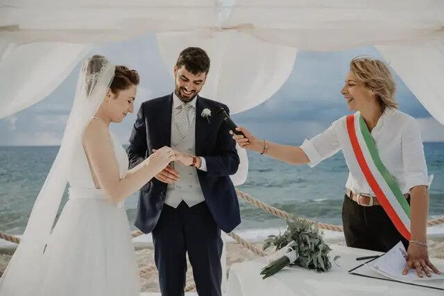 A beach ceremony at Deja vu, Furnari, facing the Aeolian Islands